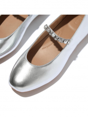 シルバー ビジューストラップ シューズ DELICATO PEARLS-AND-CRYSTAL LEATHER BALLET FLATSを見る