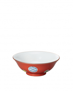 赤釉丸紋 　和風麺鉢を見る