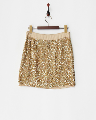 ベージュ×ゴールド　LOCATORE スパンコール刺繍スカートを見る