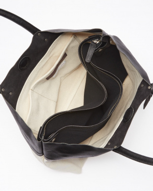BK(ブラック) 　日本製 Herdmans社リネンコットンキャンバス×型押しヌメ革トートバッグ/取り外し可能なバッグインバッグ付きを見る