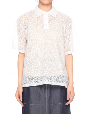 WHITE TULLE LACE POLO COLLAR TOPを見る