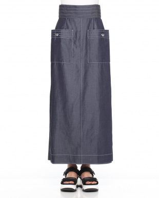 NAVY CONTRASTED STITCH MAXI SKIRT(MIQ)を見る