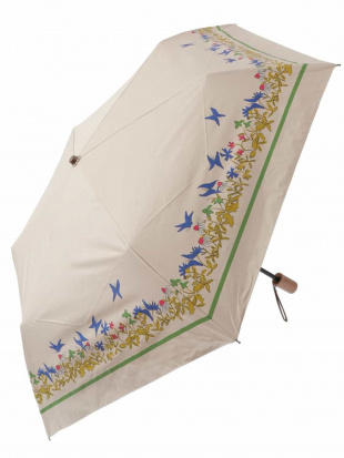ベージュ 【UV・晴雨兼用】蝶々デザインプリント折りたたみ傘 Jocomomola de Sybilla