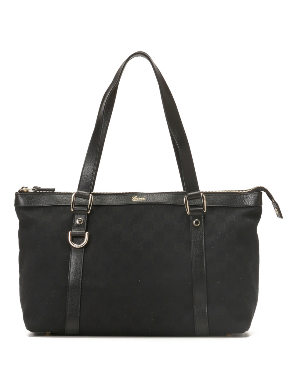 ブラック 【USED】GUCCI アビーライン GG キャンバス トートバッグ 