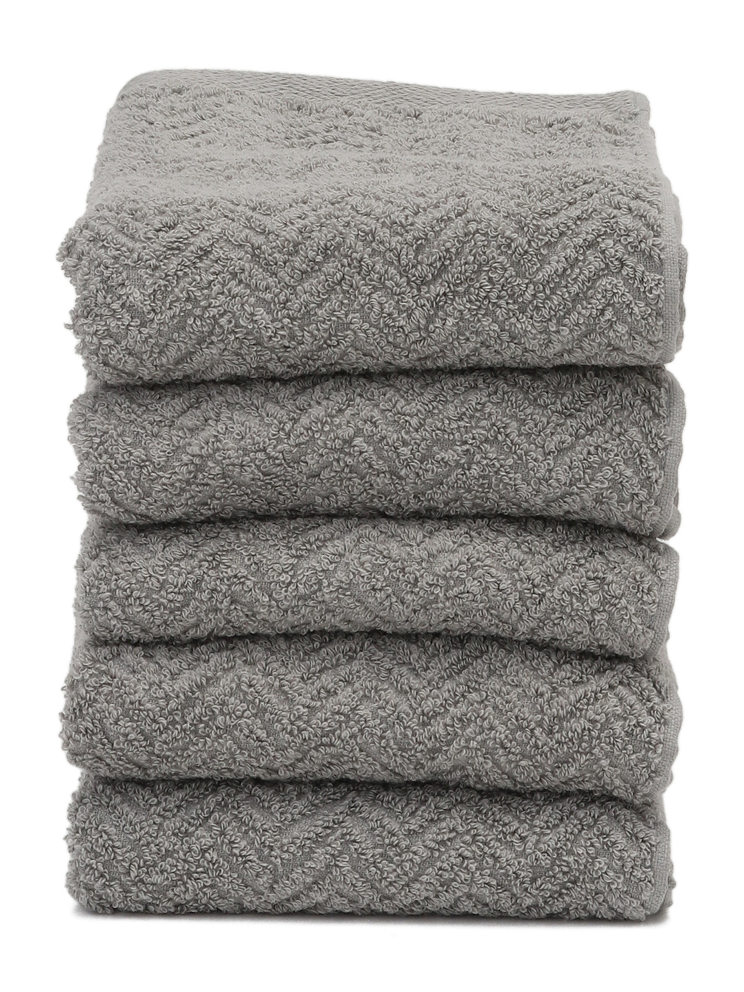 グレー 今治産 ヘリンボーン柄フェイスタオル5枚セット - Towel 
